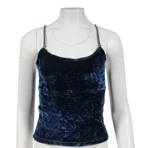 Voyage Invest In The Original Womens Vintage Crop Top Medium Blue Velour Blouse